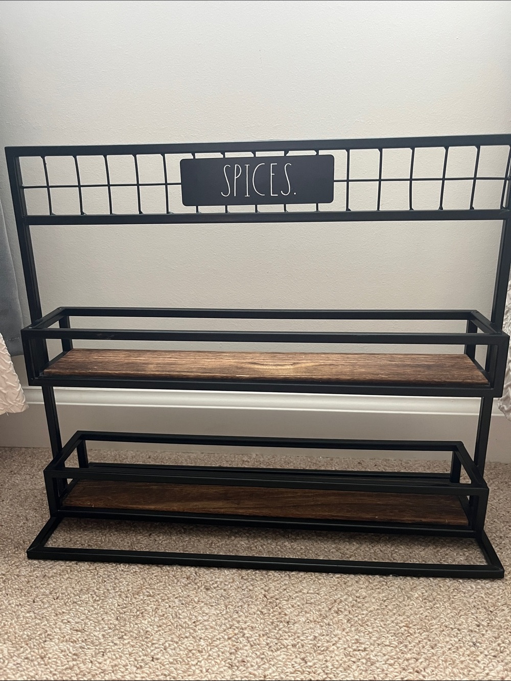 Rae Dunn HTF Spices Rack Shelf with Wood Shelves - Black and Brown